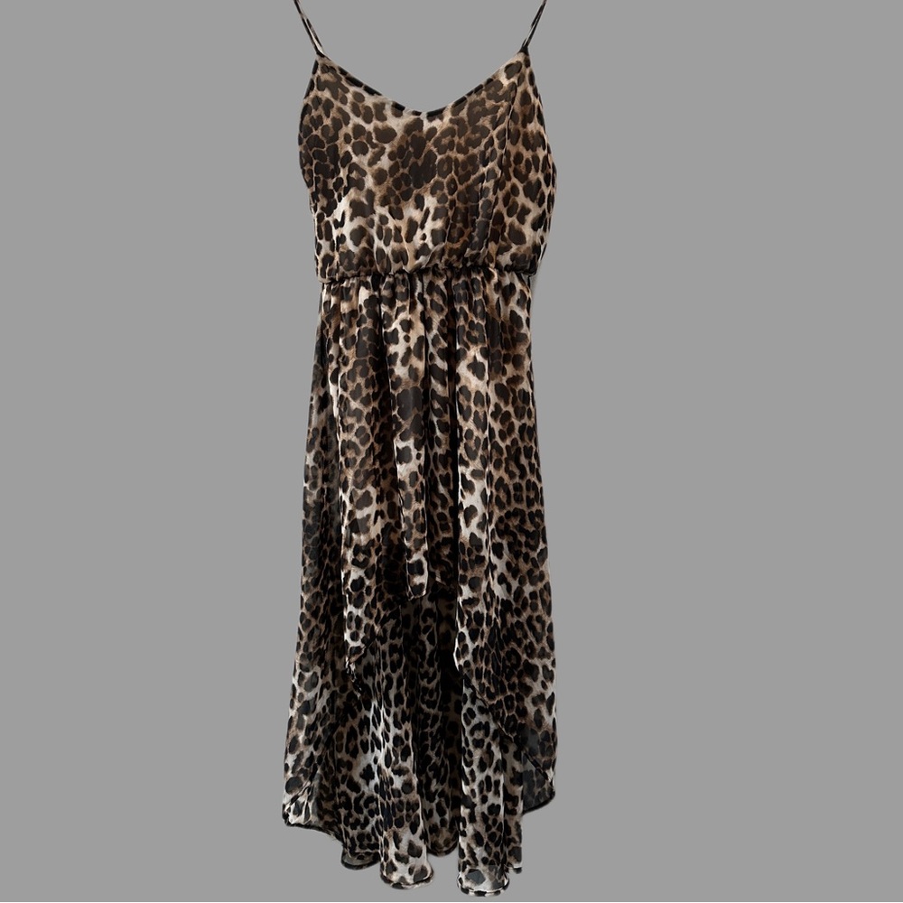 Leopard Print Spaghetti Strap High Low Dress | Size Small